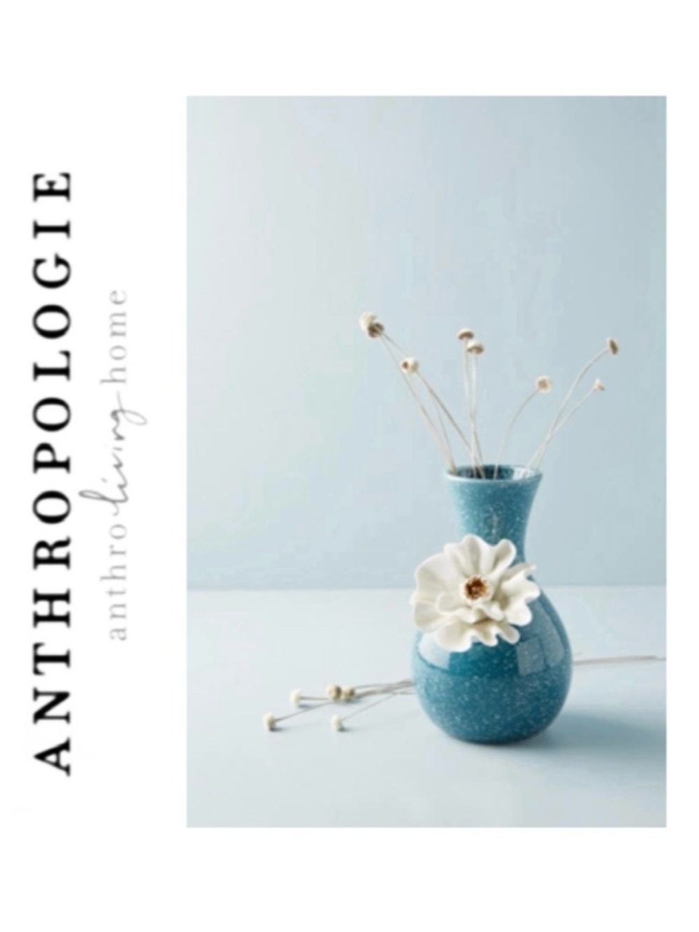 Anthropologie Ceramic Gilded Bloom Vase Blue Speckled Anemone Flower